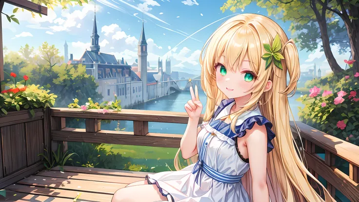 score_9, score_8_up, score_7_up, source_anime,dynamic angle,fantasy cafe terrace, 1girl,mature girl,light blonde hair,green glowing lovely eyes,very long hair,looking at viewer, morning, peaceful and serene with soft morning sunlight, sit on a wooden bench...