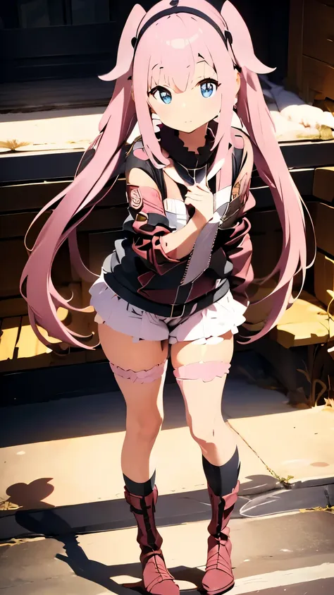 milim nava cosplay, tensei shitara slime datta ken, pink twintails, leather boots, ((black leather jacket)), full body, epic wor...