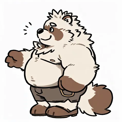 tanuki face,Cute face, very cute, Humanity(tanuki), (Wild boar:1.1, tanuki), (bare chest,, hot body, Beautiful, sexual, Attractive guy, middle aged man, soft belly) ,(without shorts, foot without shoes, solo, full-length portrait, anatomically correct),((s...