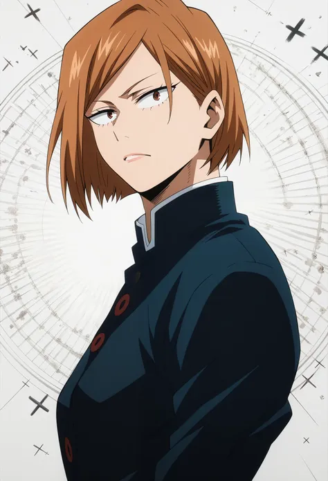 score_9, score_8_up, score_7_up, score_6_up, 1girl. nobara kugisaki, bob cut, short hair, my hero academia style, torso shot, an...