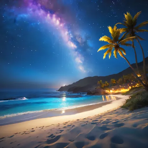 letitfourche,night,Starry Sky,Van Gogh style,(Coast glow blue,The wonderful blue coast),magical light,concept art,Depth of Field,original photo,Practical,Movie Lighting,Soft shadows,Clear focus,Fractal,rich and colorful,Depth of Field,best quality,16k reso...