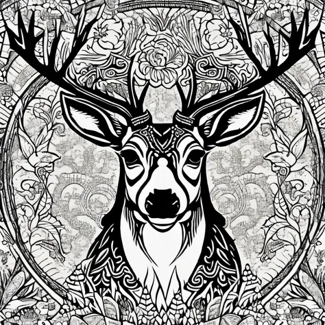 deer with intricate pattern inside of it, no color, no shading, no background.