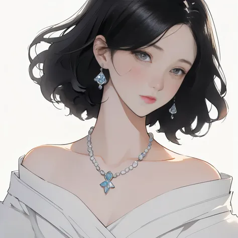 (Best Quality、masterpiece)、(Concept Art)、(Avatar)、(icon)、((One Woman))、Age 25、((Alone))、(Bust Shot)、(Shoulder shot)、 (Black Hairの、Beautiful hairstyle)、Black Hair、(Shortcuts、Bobcut)、one piece、Hair accessories、necklace、elegant、 romantic、Highly detailed skin、...