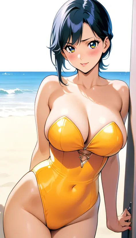 (masterpiece, best quality, ultra-detailed, high resolution), detailed eyes、((retro))、((1990s))、((official art))
BREAK
1woman, solo,blush, bleach、large breasts、curvy、((30-year-old、thirties:1.3))
BREAK
(playboy banny)
BREAK
(beach)