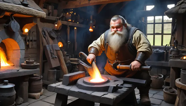 dwarf blacksmith craftsman working in his forge