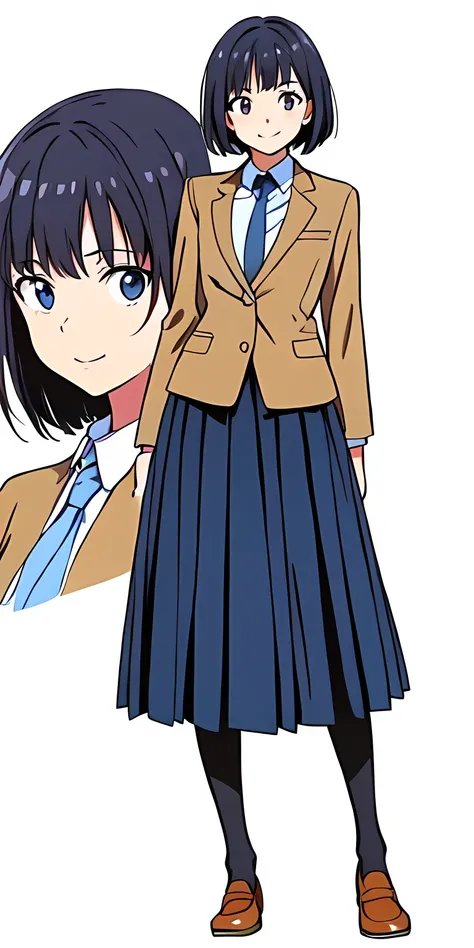 (white background:1.0), (full body:1.0), (solo:1.0), (a 18yo cute girl:1.0), (long skirt:1.0), (dark blue skirt:1.0), (pleated skirt:1.0), (school uniform beige blazer:1.0), (dark blue necktie:1.0), (loafers:1.0), (black socks:1.0), (ideal ratio body propo...