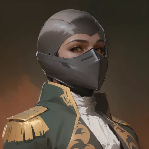 there is a digital painting of a man wearing a mask, painted character portrait, concept portrait, rpg portrait concept art, portrait of female rogue, refined face and muzzle, character concept portrait, character portrait closeup, portrait knight female, ...