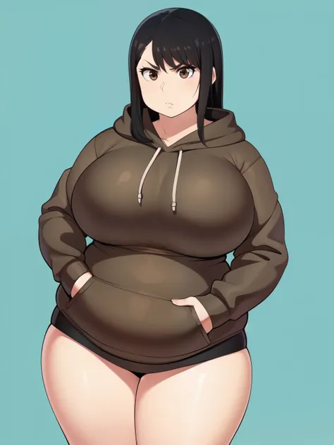 Plump year 21 big breasts black hair brown eyes chubby angry longer hair big breast hoodie