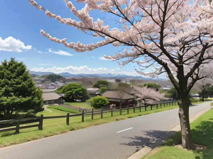 There is a cherry tree on the right、Looking from a distance to the left、Landscape