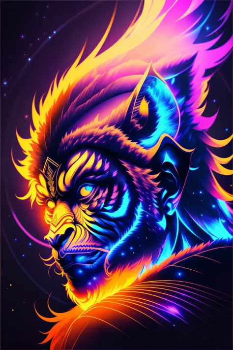 digital portrait art, (wukong:1.2), neon holographic drawing, from side, nebula sky background, focus face, ultra quality, insanely beautiful, dark, intricate surface detail,