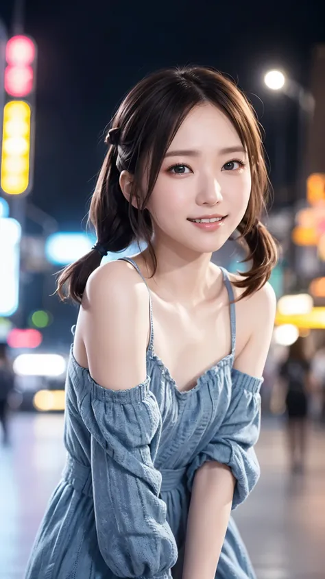 masterpiece, Best Quality, Highest quality, beautiful girl, Cute Face, 8k, Official Art, RAW Photos, When you go out in the city during the hot season, please wear cool clothes., Twin tails, Short Hair, Teen, Face Light, Film Grain, chromatic aberration, S...