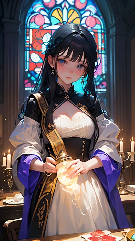 (masterpiece, Best Quality, Best Quality,Official Art, beautifully、aesthetic:1.2),(1 girl:1.3), 1 girl BREAK stained glass art, Multicolored glass, Lead wire, Light transmission causes bright colors to fade, Intricate Design, Glow effect, atmosphere