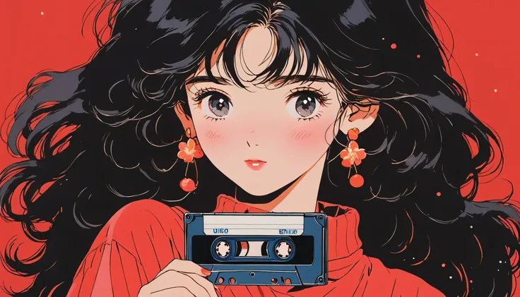 90's anime style, 1990s style, clear, 1980s style, (blush:1.7), the highest quality, 8k, 1 woman, only, lofi girl, lofi art, lof...