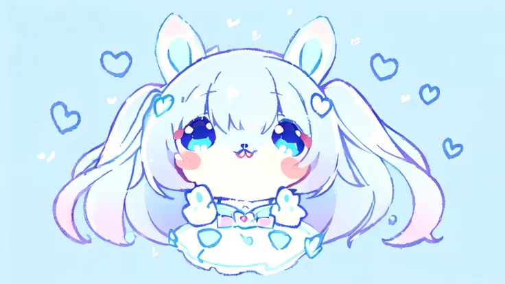 a close up of a cartoon bunny with hearts on a blue background, pastel cute slime, original chibi bunny girl, kawaii chibi, cute art style, kawaii cute dog, cute digital art, soft anime illustration, cute detailed digital art, kawaii anime manga style, cut...