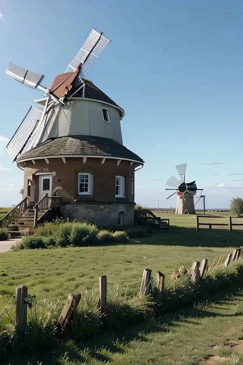 windmill and another windmill knocked down by a spear 