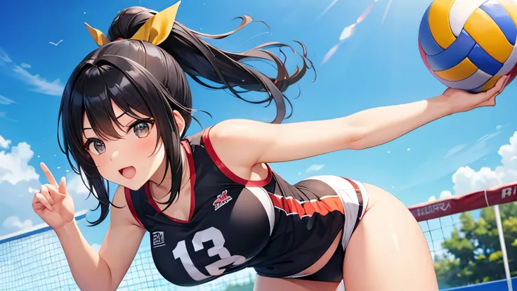 Big Breasts、Vibrant breasts、High school girl、ponytail、Black Hair、volleyball