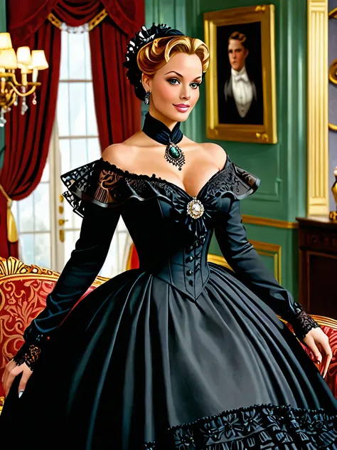 A beautiful Aristacrat woman with large elegant, hawk-like-nose, who embodies old fashioned class, sophistication, elgance as well as wholesome, natural beauty. curvy, thin-waist, wide-hips, swaying-hips. Laura Vandervoort. Oppulent historically accurate b...