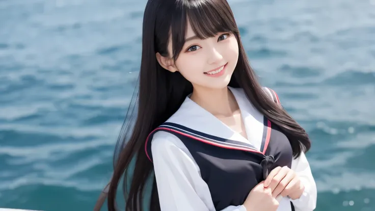 1 girl、Sailor suit、Long Black Hair（Up to the chest）、smile、whole body、Best Quality、High resolution