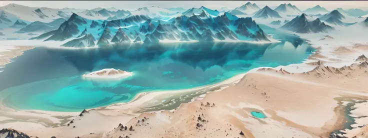 arafed view of a lake with a mountain range in the background, 4k highly detailed digital art, highly detailed water colour 8k, highly detailed water colour 8 k, 4k hd matte digital painting, 4k detailed digital art, beautiful render of a landscape, amazin...