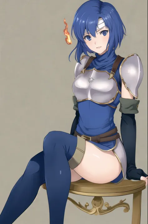 catria_og, 1girl, solo, thighhighs, gloves, elbow gloves, fingerless gloves, armor, headband, breastplate, pegasus knight uniform (fire emblem)