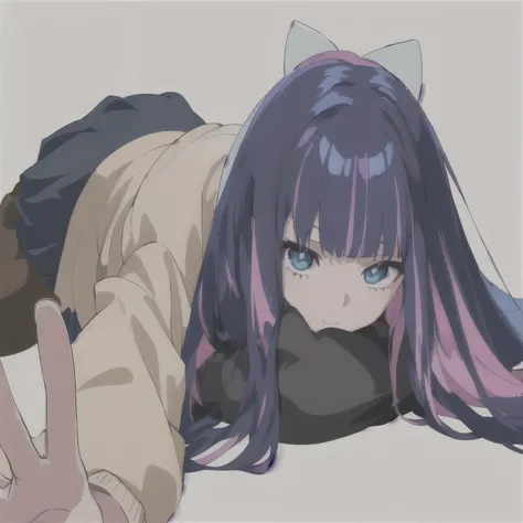 anime girl with long purple hair laying on the ground with her hands up, anime moe artstyle, anime monster girl, anime visual of a cute girl, cute anime catgirl, made with anime painter studio, anime catgirl, anime waifu, the anime girl is crouching, 2 d a...