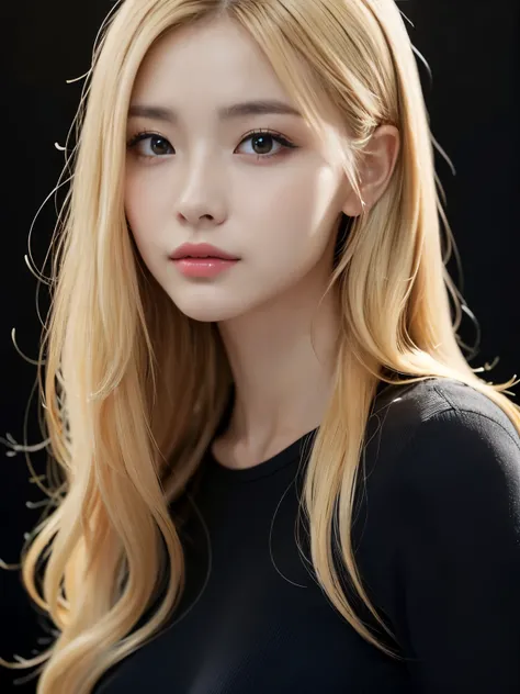 ((((blonde、Super long hair、とてもLong Hair、Fluffy Wave、Black background、blonde、Look forward、Nordic)))))))、blonde、Tabletop, Highest quality, Photorealistic, In detail, High resolution, 8k wallpaper, Perfect dynamic composition, Beautiful attention to detail, L...