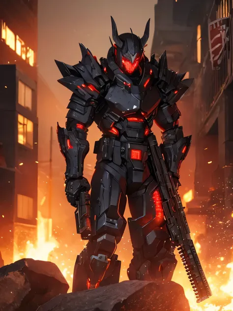 Demon, a lot of blood going around the place, Chain with darkness, Black smoke, black cool cyborg slim body fast armor, Magnum Gun, Gun weapon, sci-fi looking armor. Speed thin but fast armor, ShotGun, holding gun in one hand