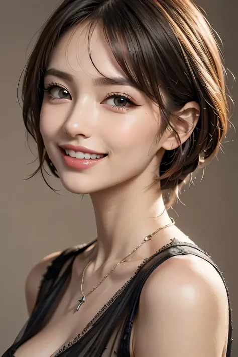 ((1 Ultimate Beauty)), Mature, Beautiful Faces, Detailed lips, Beautiful eyes in every detail, Double eyelids, Long eyelashes、(Grin), ((Beautiful teeth alignment)), Captivating Gaze、Captivating smile, Long eyelashes、Elegant eyeshadow、(Big Breasts), (Bust U...