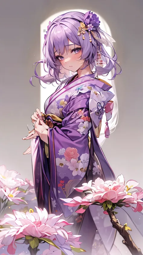 ((Best Quality)),(Ultra-high resolution),(Super detailed),(Detailed Description),((The best CG)),(masterpiece),Highly detailed art,(Art with precise detail:1.5), Fair skin, Almond-shaped eyes, Intricate floral patterned kimono, vivid, 