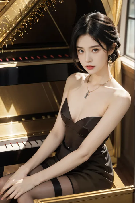 (((best quality))),(((ultra detailed))),(((masterpiece))),illustration,((1 beautiful girl,solo)),(shoulder length straight black bob hair:1.2),((slim,thin)),((small breasts,flat chest)),((earrings,crystal necklace)),((sad,tears)),(autumn themed:1.3),(khaki...