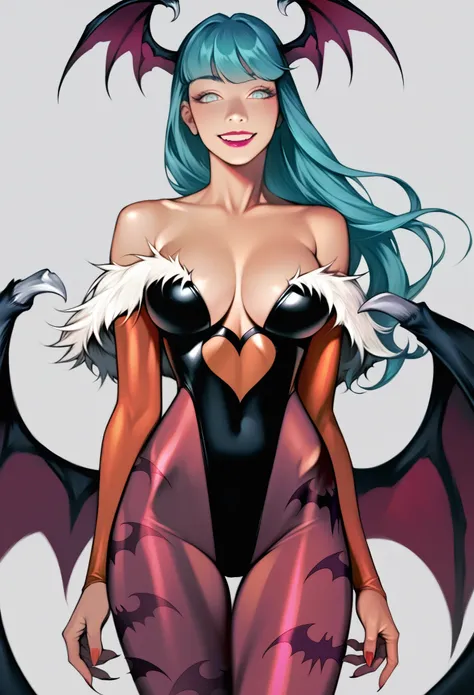 source_anime, score_9, score_8_up, score_7_up, score_6_up, morrigan aensland, revealing attire, intricate designs, sly smile, al...