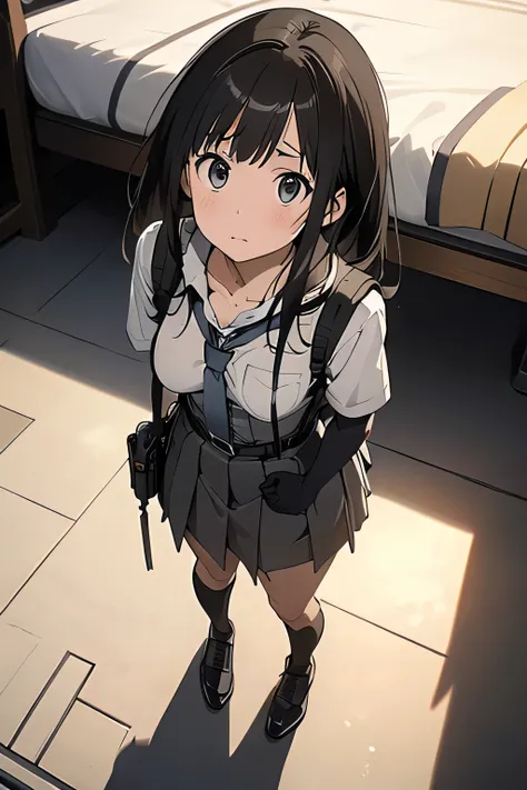 high quality, masterpiece, Ultra-high resolution, (realism: 1.4), Oil painting style, Cinema Lighting, , I stood on the empty asphalt road and looked at it.., And suspenders with flying cranes Large Breasts Small Face holster Lying in be...
