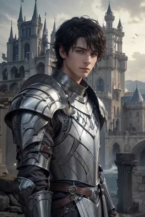 arafed image of a man in armor standing in front of a castle, male paladin, a human male paladin, attractive male with armor, fantasy knight, fantasy paladin, full portrait of magical knight, edmund blair and charlie bowater, portrait of knight, neoartcore...