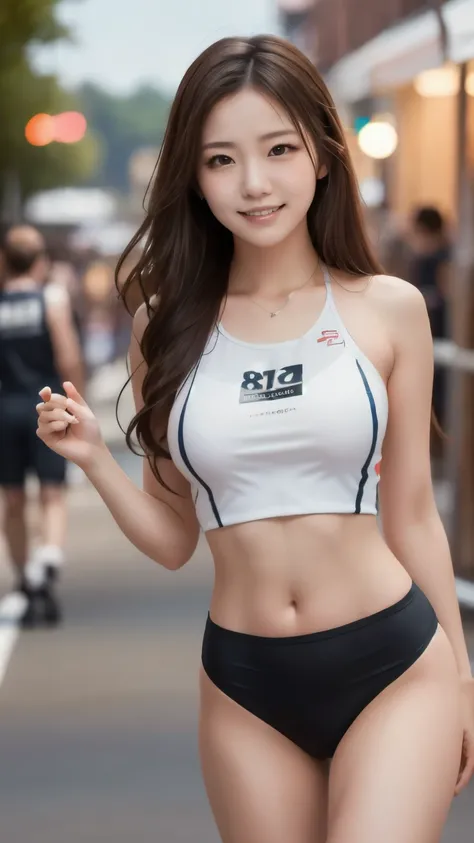 8k,Best Quality,(masterpiece:1.2),(Realistic),(Realistic:1.37),Ultra-high resolution,One female university student,Beautiful teeth alignment, Well-formed fingers,Long Hair,circuit,(((Race Queen))),Big Breasts,Perfect body,Perfect Fingers,Beautiful Skin,Pro...