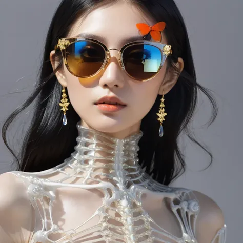 high saturated，wear reflective sunglasses with a thick gold thread，crystal-clear，good sense of perspective，light and shadow effe...