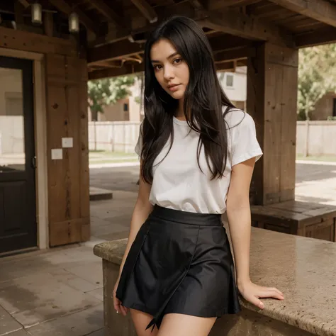 Girl Brown with Skirt  Black Straight Hair