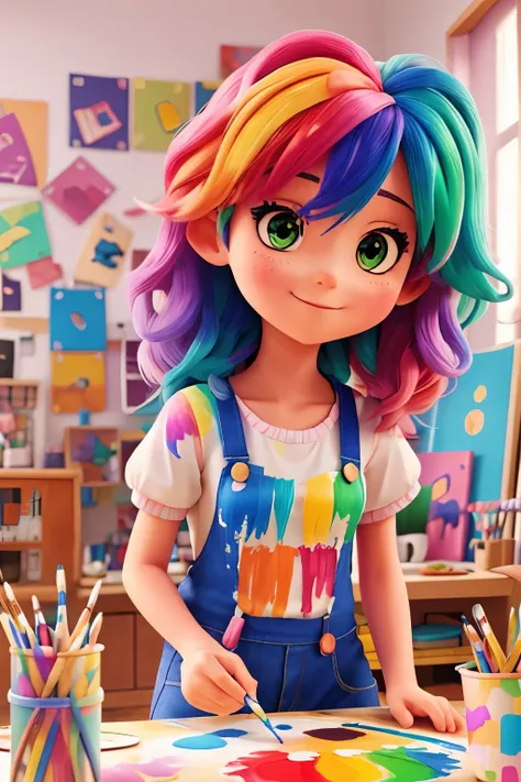 creative girl-painter rainbow hair