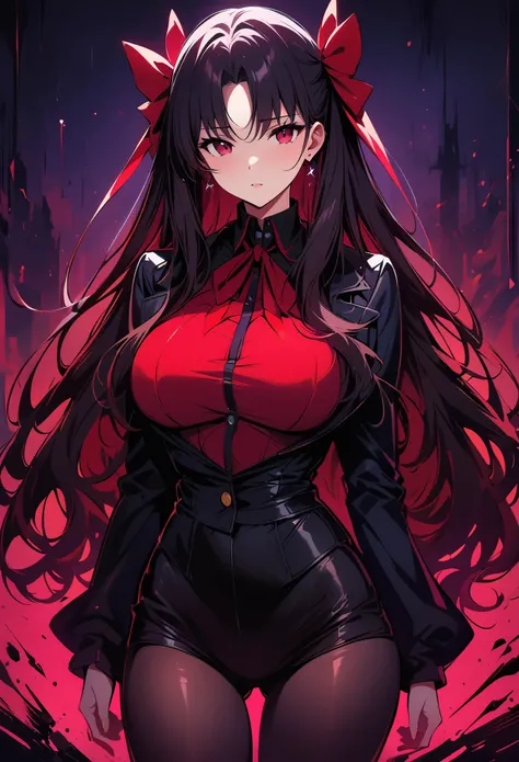 Rin Tohsaka，(masterpiece, Best quality:1.2), Black Light Art，1 girl, solitary，Tights，Chest，，Tights，Busty
