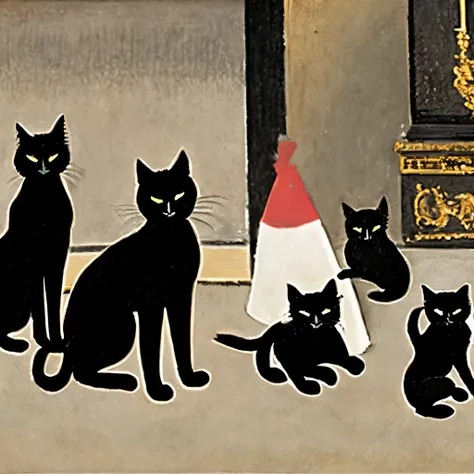 19th century Paris、Crossroads、Group of black cats、