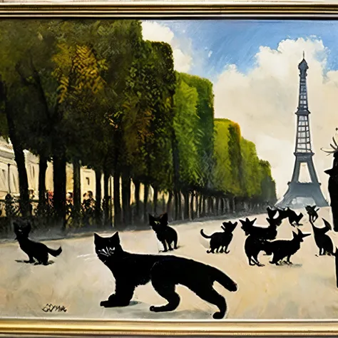 19th century paris、crossroads、lots of black cats、