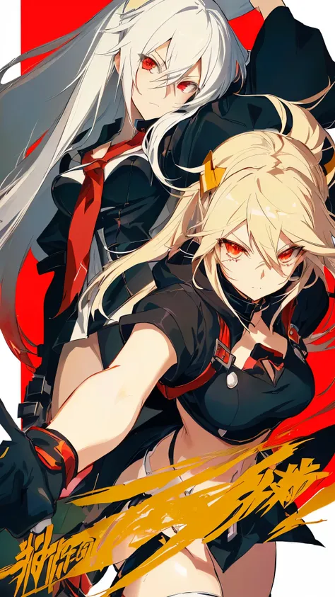 a close up of a cartoon character holding a knife, guilty gear art style, mika kurai demon, badass pose, cushart kenz, attractive matoi ryuko, attack pose, ryuko matoi, cel - shaded art style, fight pose, disgaea, official artwork, evil pose, female rouge ...