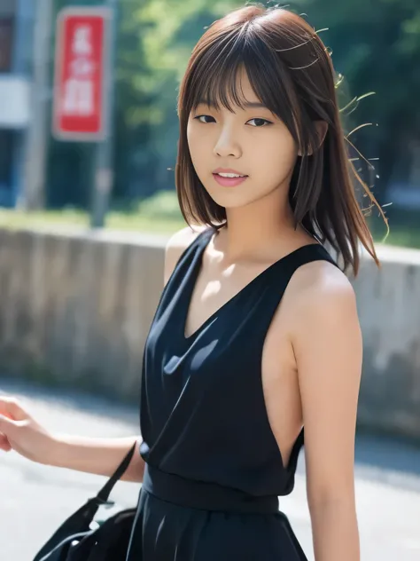 photorealistic, extremely delicate and beautiful, ultra-detailed, (best quality, 8k, 32k, masterpiece, UHD:1.2), SIGMA 35 mm F/5.6, ISO 200, Photo of 27yo pretty Japanese gravure idol walking in Japanese street, tight one-piece dress, mini skirt, short sle...