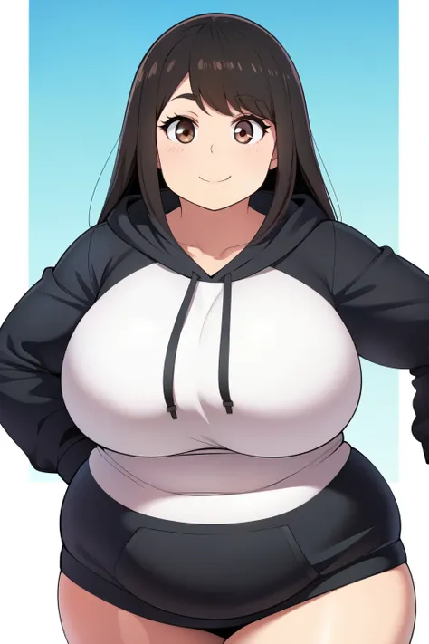 Plump year 21 big breasts black hair brown eyes chubby smile longer hair big breast hoodie