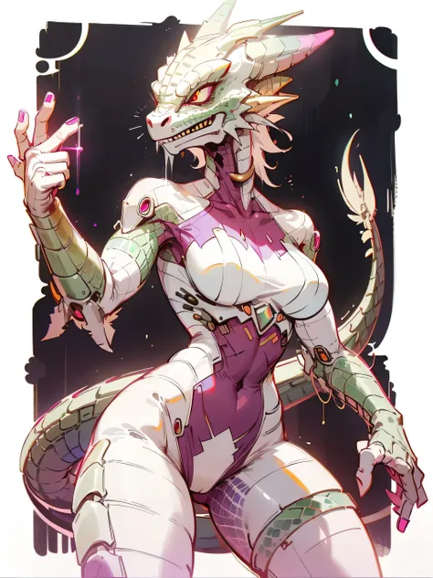 anime - style image of a woman with a dragon like body and a red and white outfit, anthro dragon art, hot reptile humanoid woman, dragon vore art, anthro lizard, commission for high res, but as an anthropomorphic dragon, dragon body, anthro gecko, lamia, d...