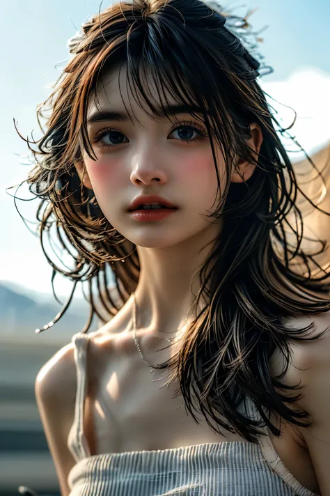 (8k, RAW Photos,Best Quality, High resolution:1.1), (Ultra-realistic:1.4),(Realistic, Realistic:1.3),The Beauty of Japan、Upper Body, Girl, Shining Eyes, Steampunk Nude Style, 超美Girl、Clear skin and face,Pleated skirt