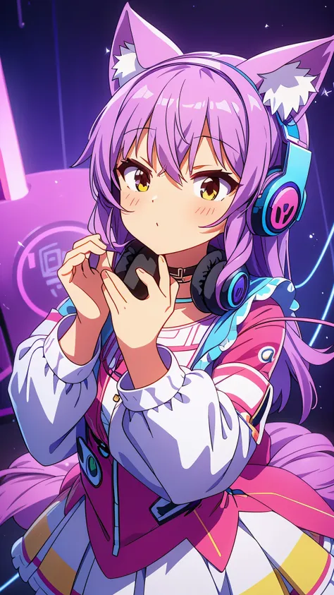 cute beautiful girl and headphones nekomimi perfect anatomy great quality of detail perfect hands