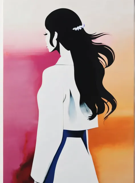 (minimalist:1.5)，A beautyful girl，siluette，abstract painting，Lots of white space