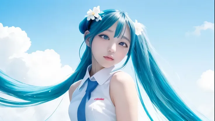 From the side、Hatsune Miku、winc、Close one eye、miku hatsune、Official art, ​masterpiece, Sharp Focus, (Beautiful gorgeous cute korean woman:1.3), (Beautiful cute korean woman:1.3), Korean  beauty, Delicate Beautiful Hair and Eyes and Face, realisitic, ultra-...