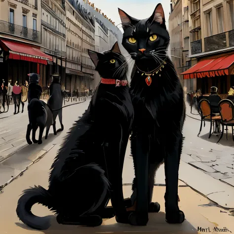 19th century Paris、Black cats at the Moulin Rouge