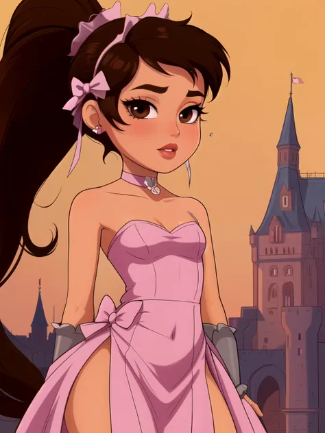 princess marco. brown eyes, brown hair, ponytail. small saggy breasts. huge hips. bbw. choker. bow. princess dress. queen dress....